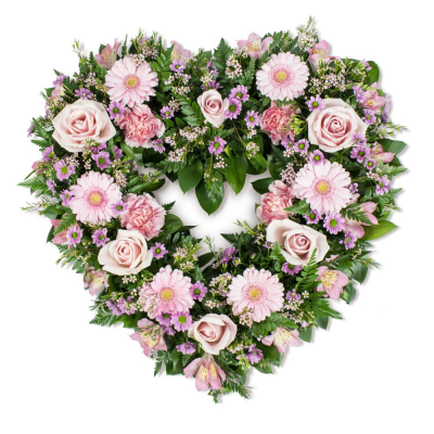 Open heart - Pastel pink arrangement made with a mixture of seasonal flowers and greenery.
